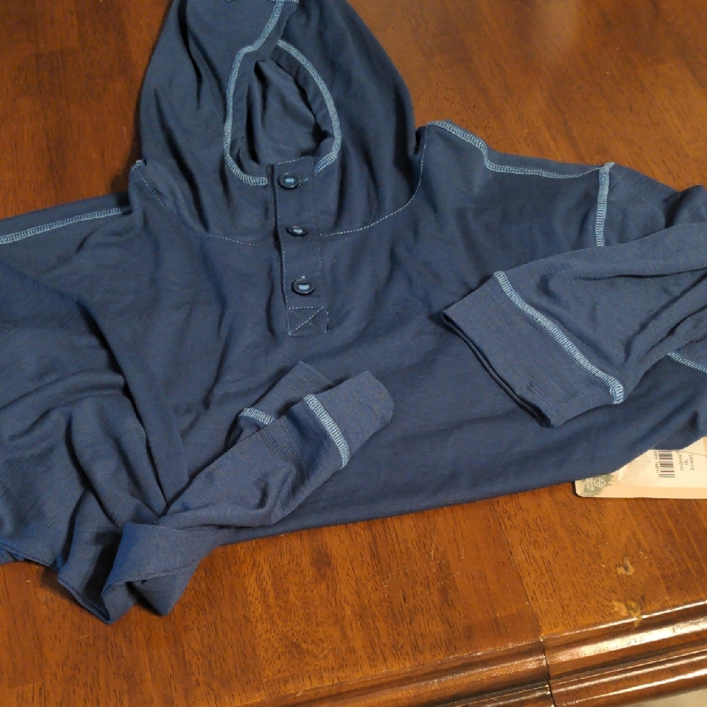 Blue Hooded Long Sleeve Top
